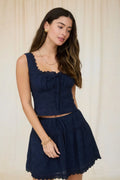 Kelsie Lace Trim Button Eyelet Top