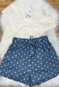 Polly Dot Denim Shorts