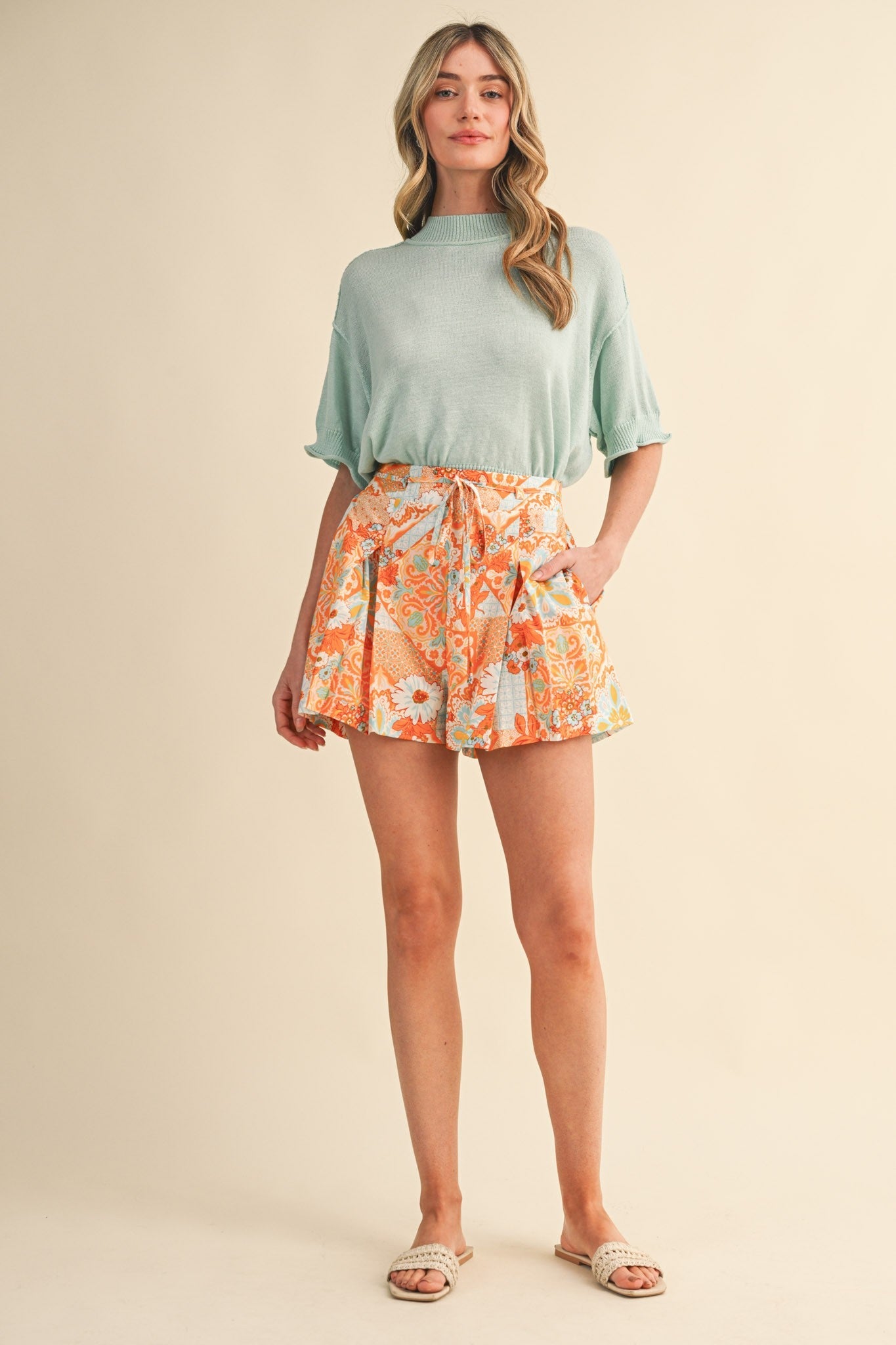 Loren Pleated Print Shorts