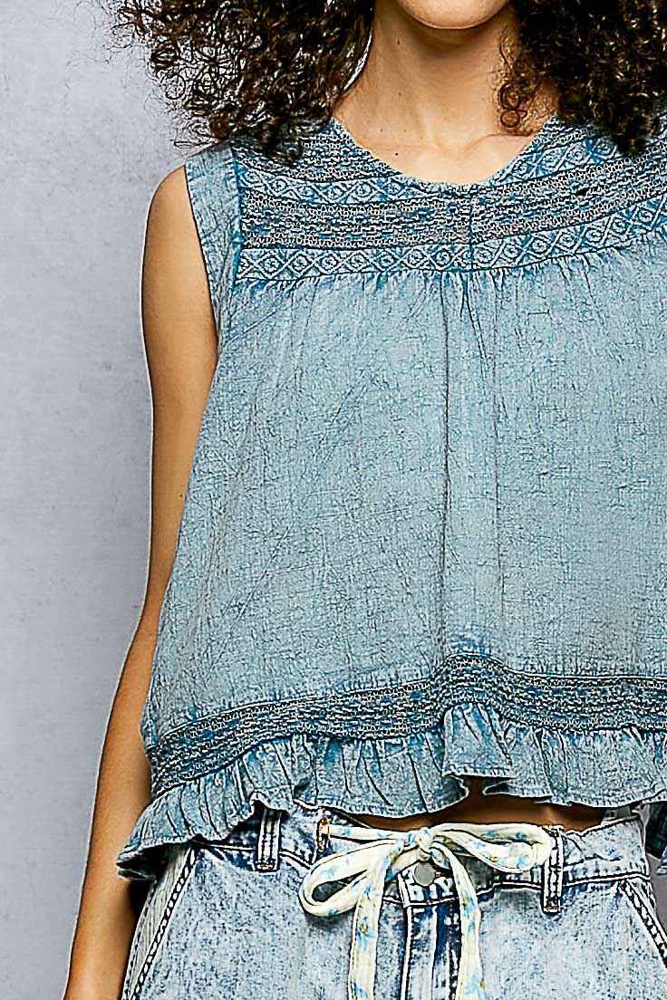 Jill V-Neck Ruffle Hem Open Back Tank