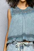 Jill V-Neck Ruffle Hem Open Back Tank